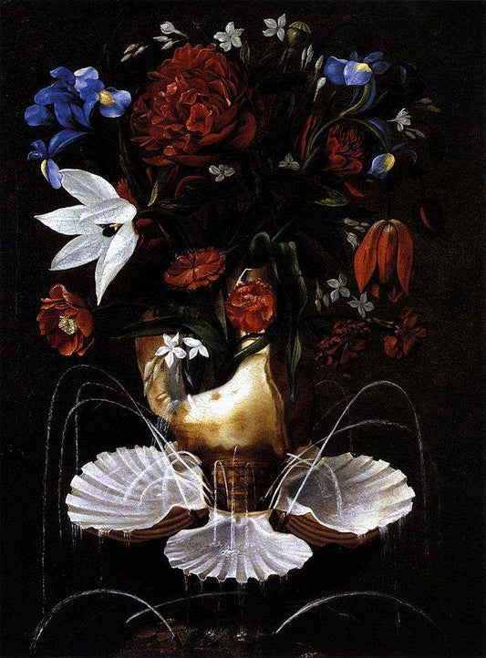 Still-Life with Shell Fountain and Flowers, vintage artwork by Juan Bautista de Espinosa, 12x8" (A4) Poster