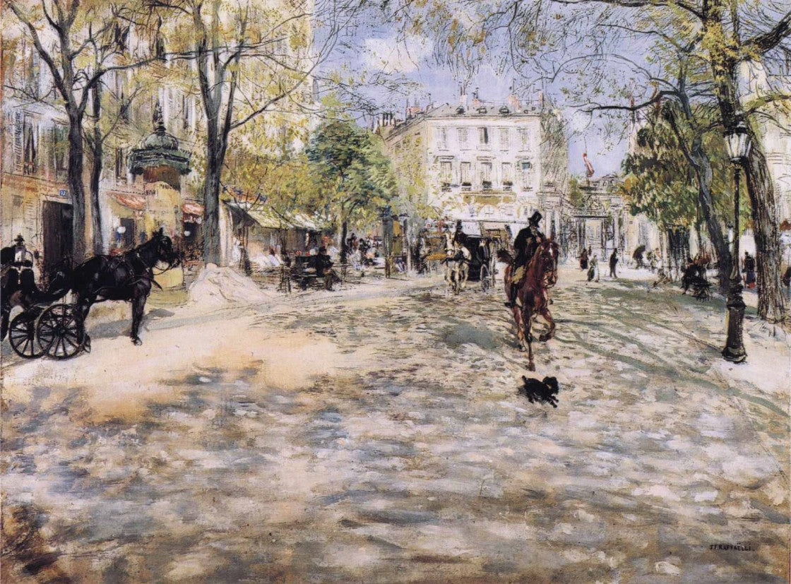 Boulevard in Paris, vintage artwork by Jean-François Raffaëlli, 12x8" (A4) Poster