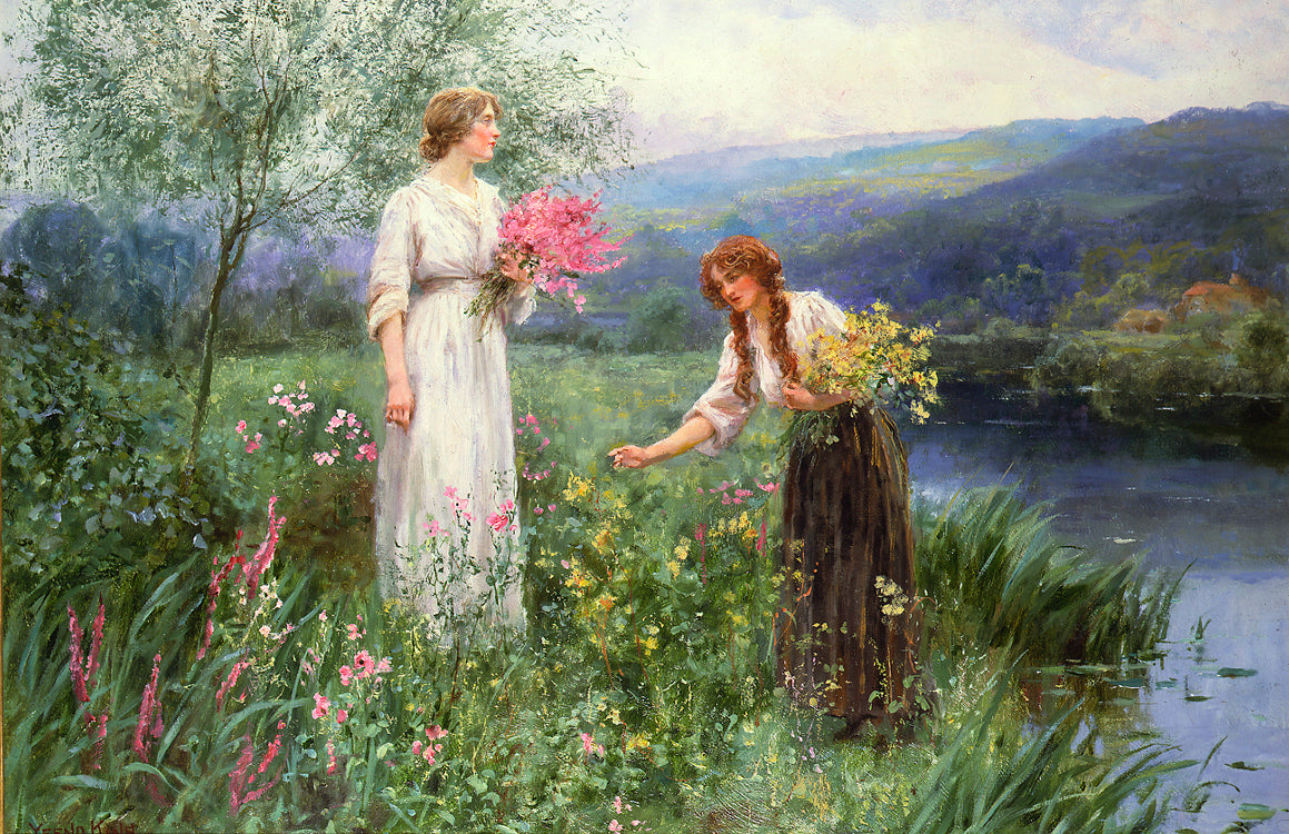 Gathering Flowers, vintage artwork by Henry John Yeend King, 12x8" (A4) Poster