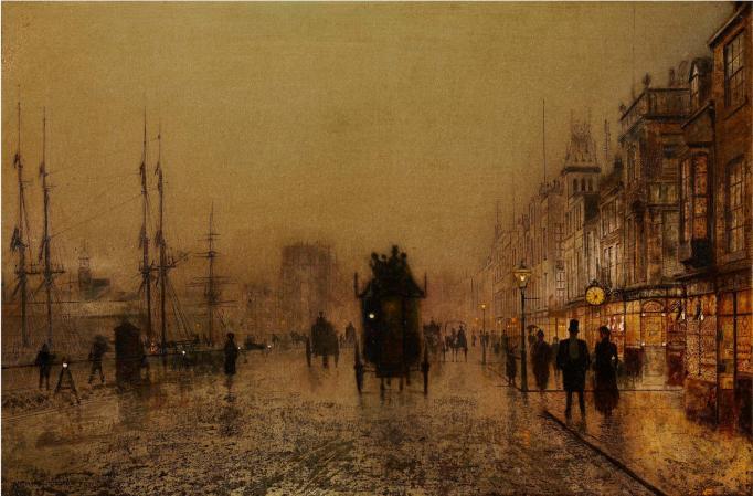 Broomilaw, Glasgow, vintage artwork by John Atkinson Grimshaw, 12x8" (A4) Poster