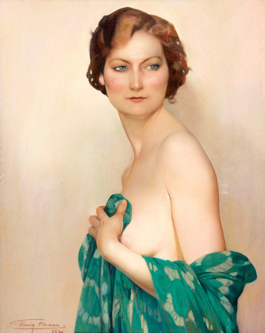 Female nude with green cloth by Firmin Baes,16x12(A3) Poster