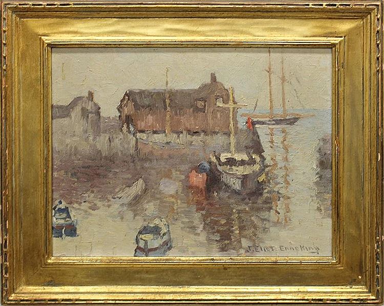 Harbor Scene, vintage artwork by Joseph Eliot Enneking, 12x8" (A4) Poster
