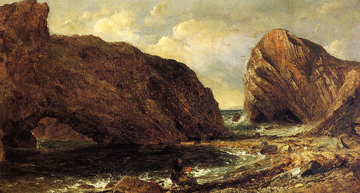 by  the Sea, Lulworth, vintage artwork by Jasper Francis Cropsey, 12x8" (A4) Poster