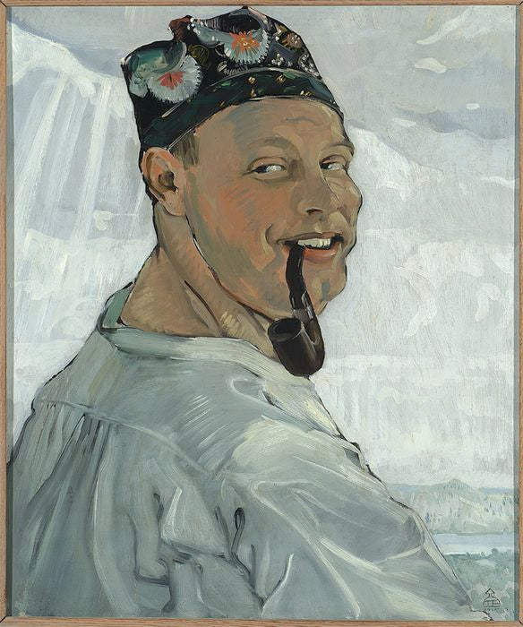 Self Portrait with Pipe, vintage artwork by Tadeusz Pruszkowski, 12x8" (A4) Poster