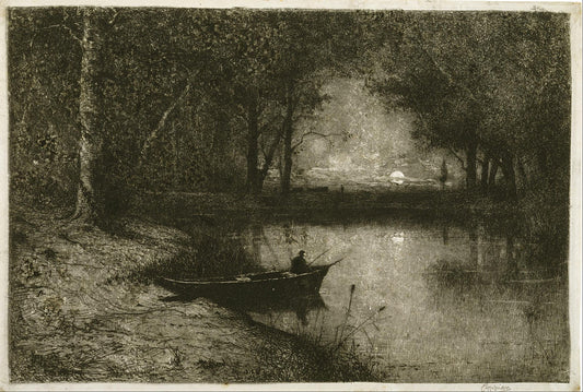 Fisherman in a Boat at the Edge of a River, vintage artwork by Jacques Barthelemy Appian, A3 (16x12") Poster Print