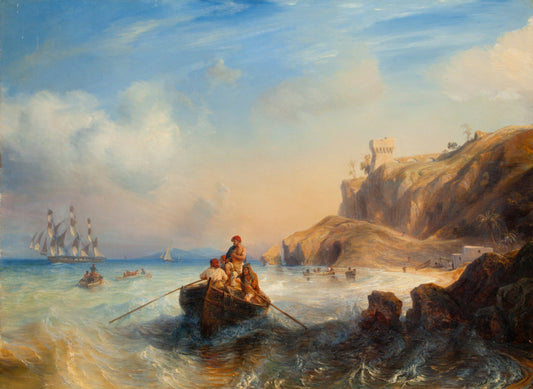 Ships by  the coast, vintage artwork by Theodore Gudin, A3 (16x12") Poster Print
