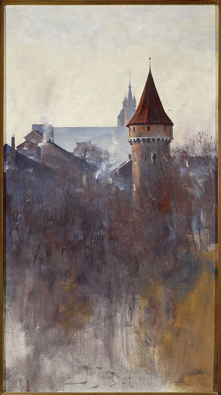 Krakow Morning, vintage artwork by Julian Falat, 12x8" (A4) Poster