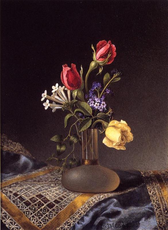 Flowers in a Frosted Vase, vintage artwork by Martin Johnson Heade, A3 (16x12