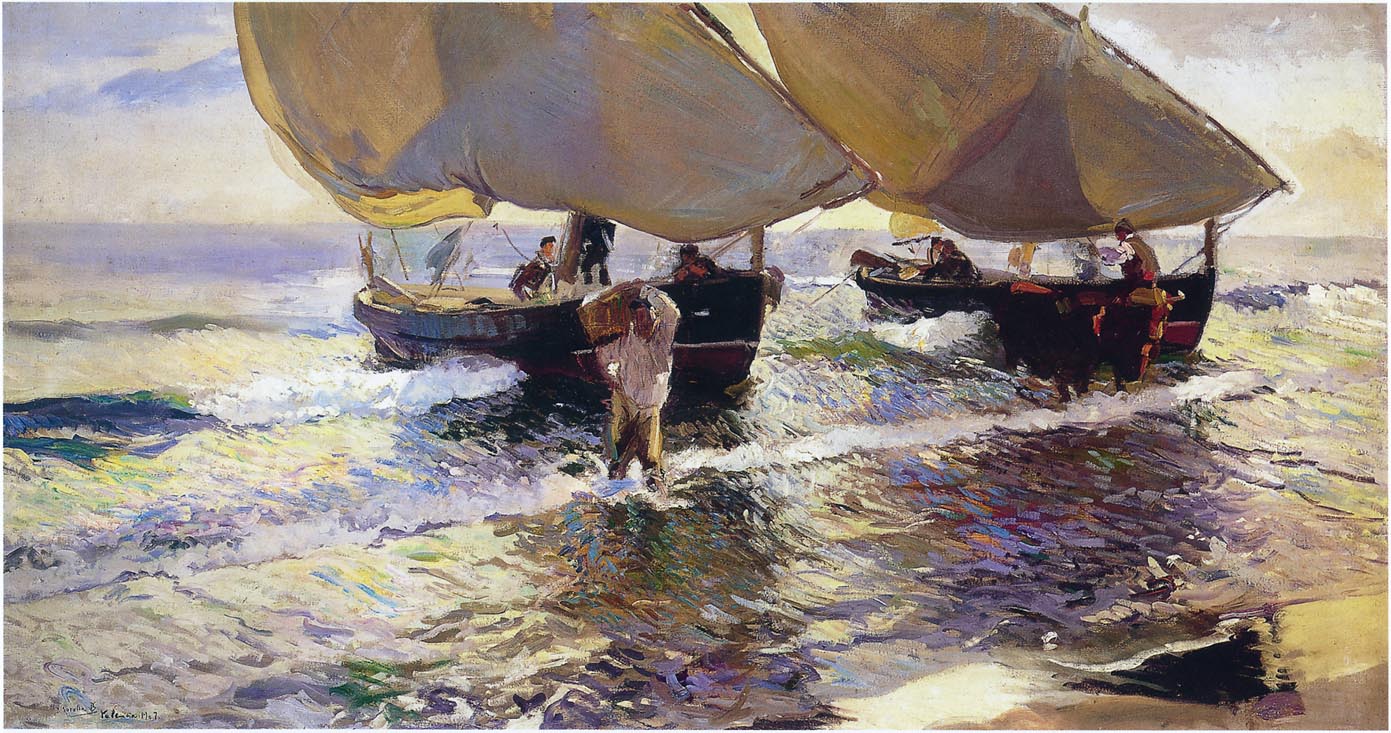The Arrival of the Boats, vintage artwork by Joaquin Sorolla y Bastida, 12x8" (A4) Poster