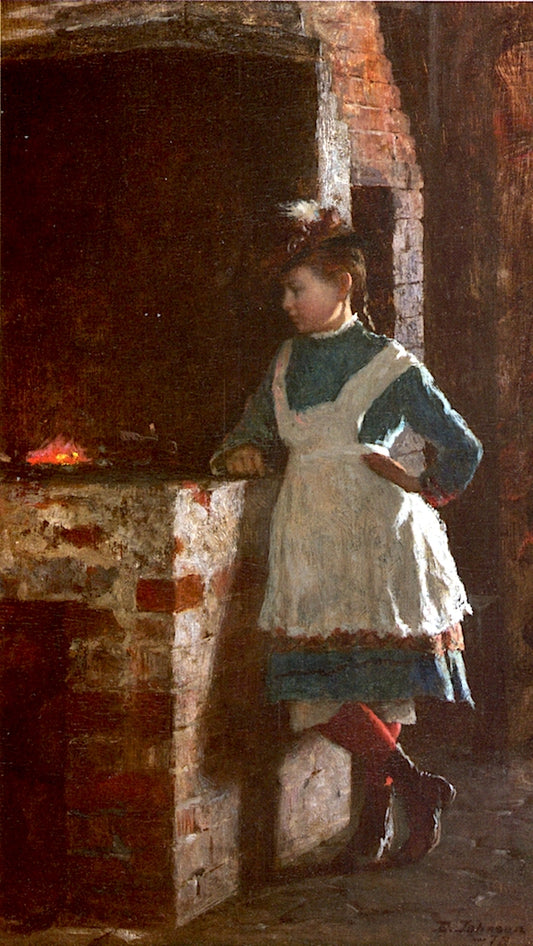 Girl by  the Hearth, vintage artwork by Eastman Johnson, 12x8" (A4) Poster
