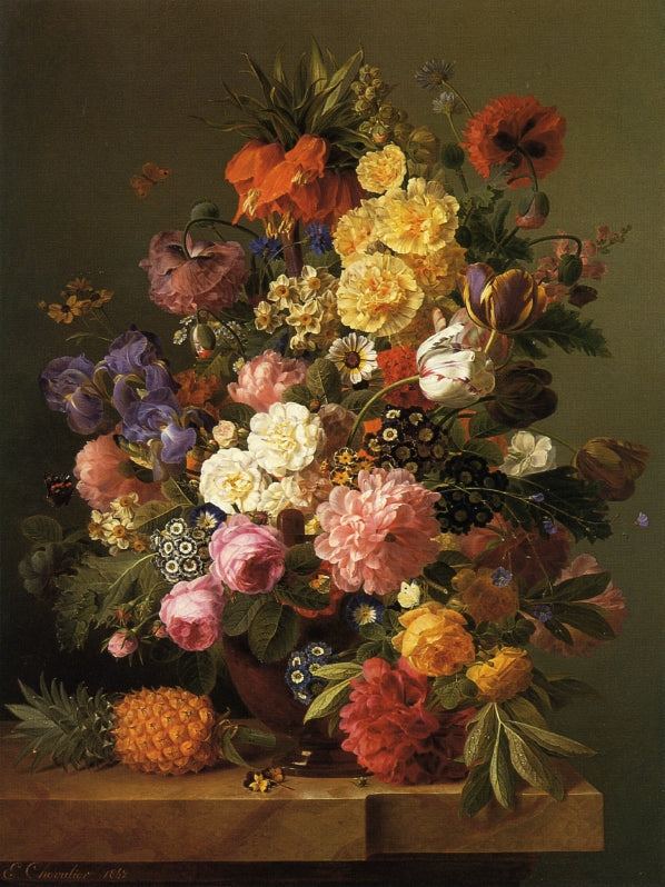 Still Life with Flowers and a Pineapple, vintage artwork by Jan Frans van Dael, 12x8" (A4) Poster