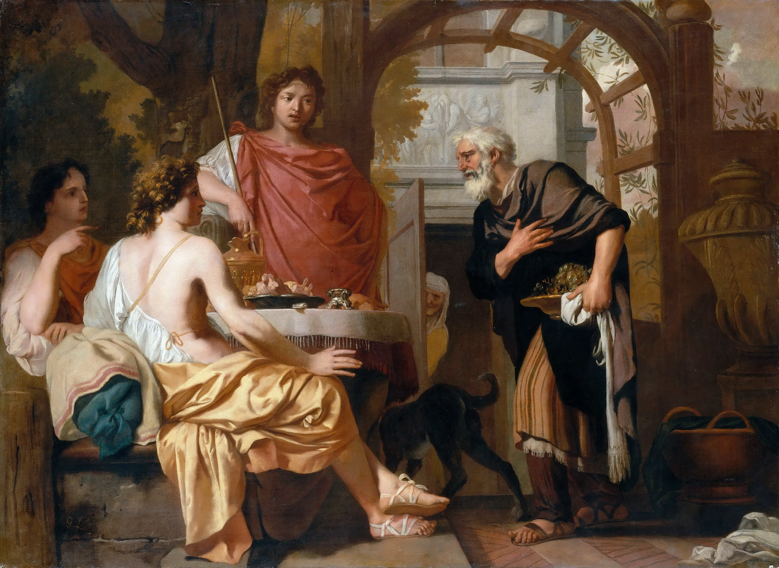 Abraham Receiving the Three Angels of the Lord, vintage artwork by Gerard de Lairesse, 12x8" (A4) Poster