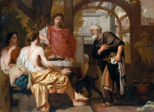 Abraham Receiving the Three Angels of the Lord, vintage artwork by Gerard de Lairesse, 12x8" (A4) Poster