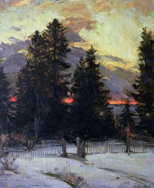 Sunset Over a Winter Landscape by Abram Efimovich Arkhipov,A3(16x12")Poster