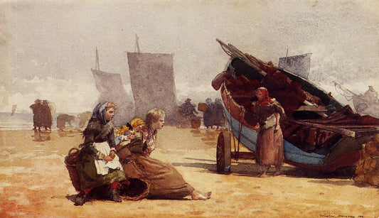 Beach Scene, Cullercoats, vintage artwork by Winslow Homer, 12x8" (A4) Poster