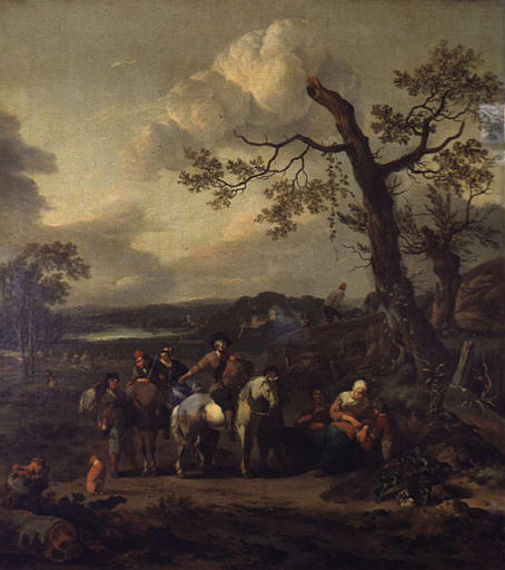 Countrymen Halting during a Hunt, vintage artwork by Jan Wijnants, 12x8" (A4) Poster