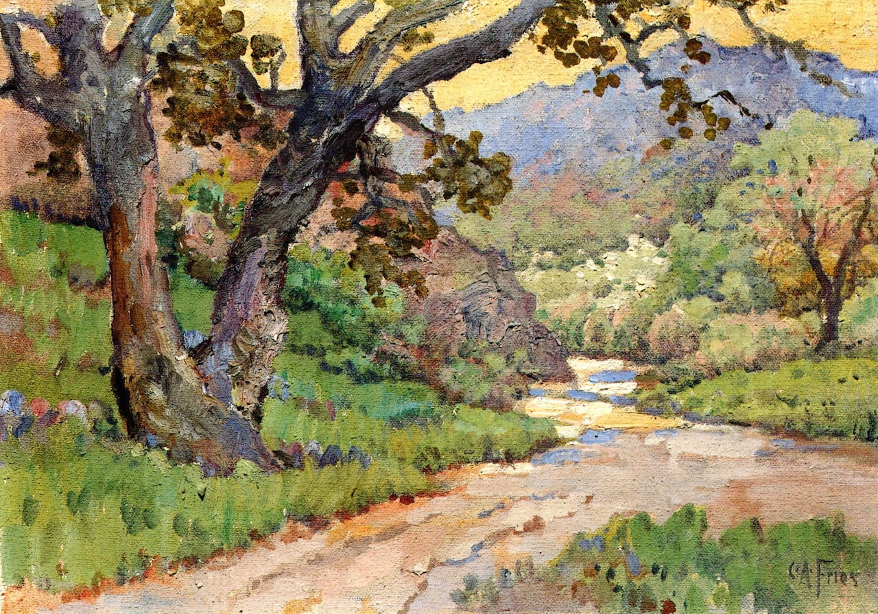 Oaks at El Monte Park, vintage artwork by Charles A. Fries, 12x8" (A4) Poster
