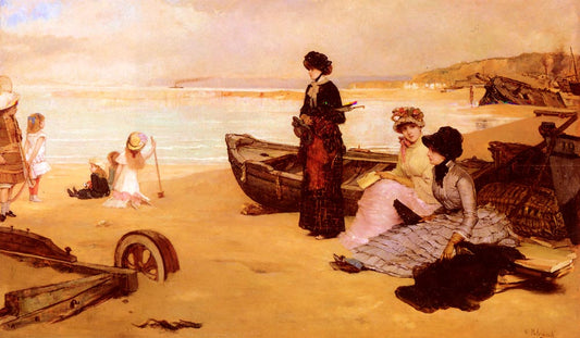 A Summer's Afternoon at the Beach, vintage artwork by Vicente Palmaroli y Gonzalez, 12x8" (A4) Poster