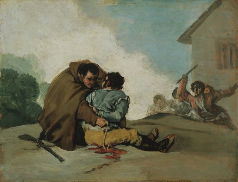 Friar Pedro Binds El Maragato with a Rope, vintage artwork by Francisco de Goya y Lucientes, 12x8" (A4) Poster