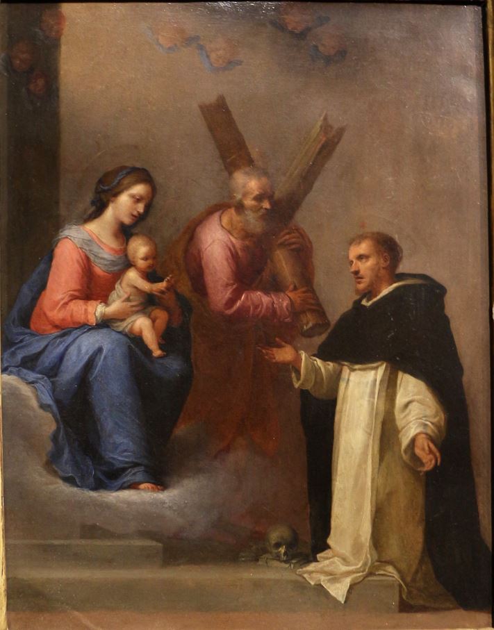 Madonna and Child with St. Andrew and St. Dominic, vintage artwork by Giovanni Martinelli, 12x8" (A4) Poster