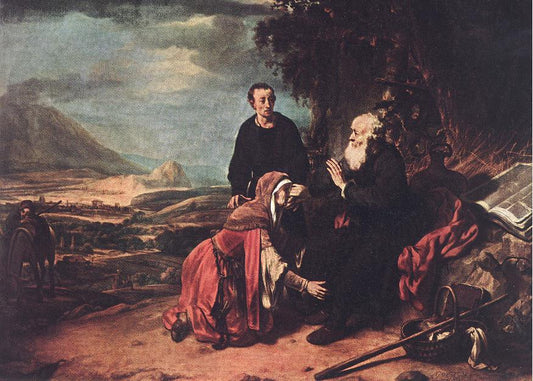 Prophet Eliseus and the Woman of Sunem, vintage artwork by Gerbrand van den Eeckhout, 12x8" (A4) Poster