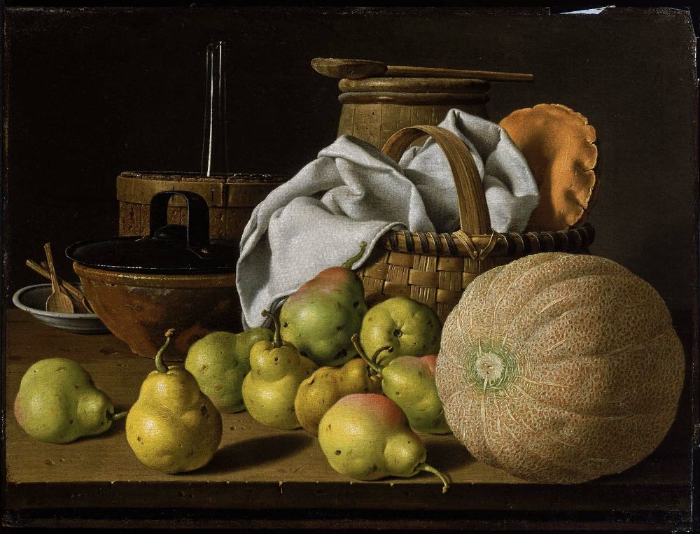 Still Life with Melon and Pears, vintage artwork by Luis Melendez, 12x8" (A4) Poster