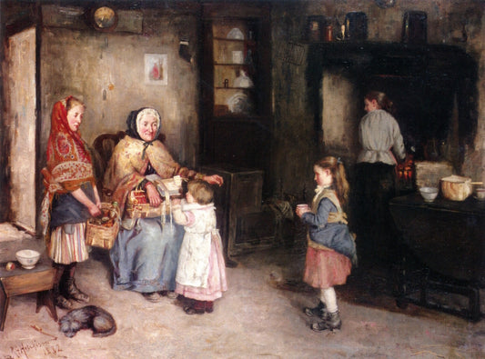A Visit from Granny, vintage artwork by Robert Gemmell Hutchison R.S.A. R.S.W., 12x8" (A4) Poster