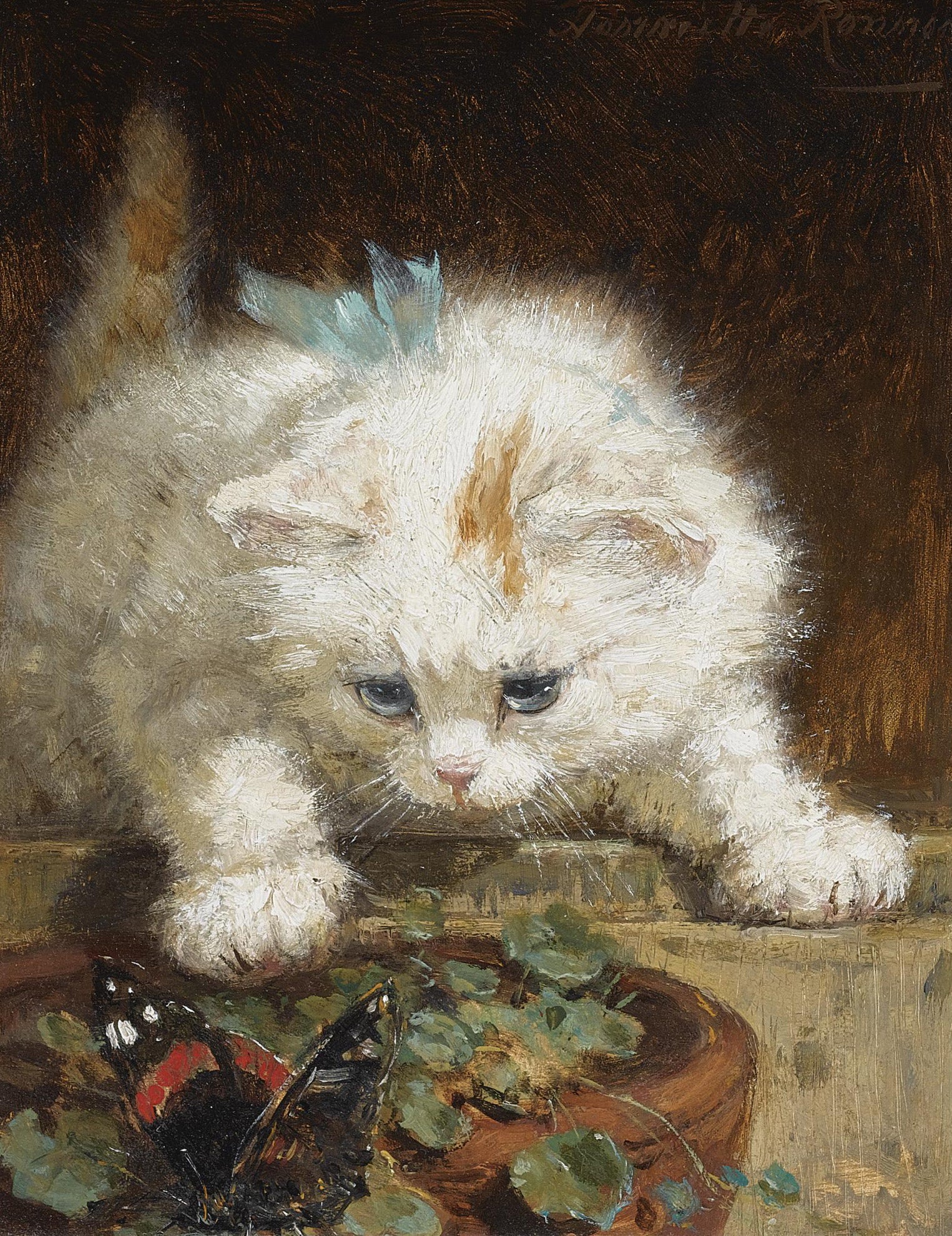 A Kitten Chasing a Butterfly, vintage artwork by Henriette Ronner-Knip, A3 (16x12") Poster Print