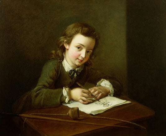 Boy Drawing, vintage artwork by Philipe Mercier, 12x8" (A4) Poster