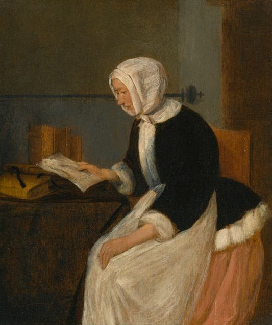 A  Young Lady Reading a Letter in an Interior, vintage artwork by Quiringh van Brekelenkam, 12x8" (A4) Poster