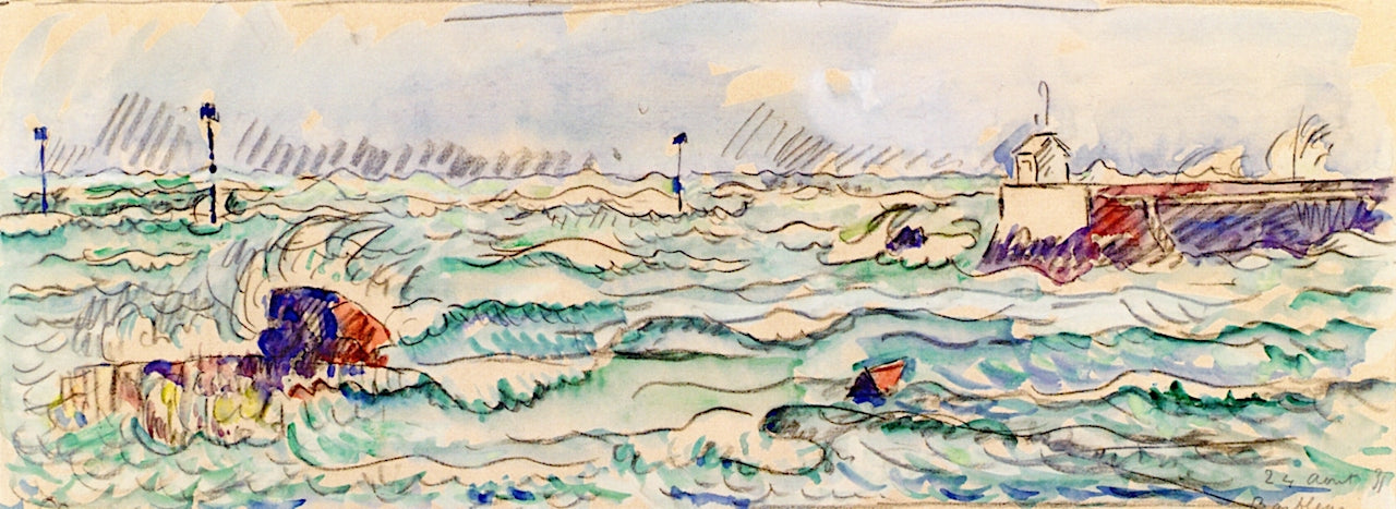 Barfleud, the Jetty in Heavy Weather, vintage artwork by Paul Signac, 12x8" (A4) Poster