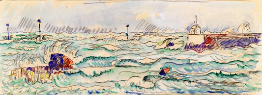 Barfleud, the Jetty in Heavy Weather, vintage artwork by Paul Signac, 12x8" (A4) Poster
