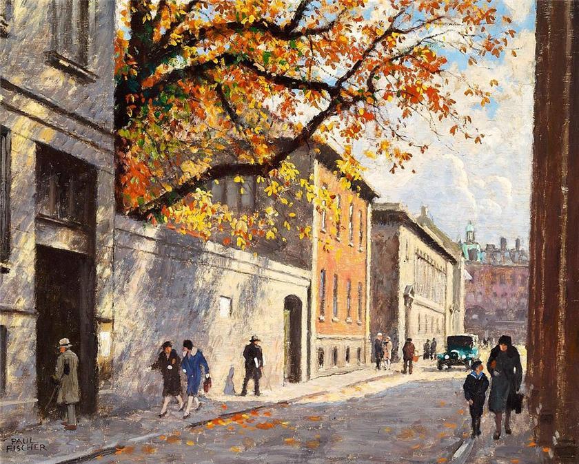 umn day in Fiolstræde in Copenhagen by Paul-Gustave Fischer,A3(16x12")Poster