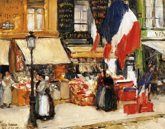 Bastille Day, Boulevard Rochechouart, Paris, vintage artwork by Childe Hassam, 12x8" (A4) Poster