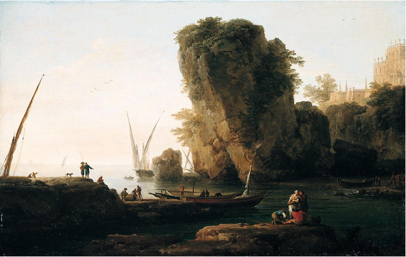 A Cove on a Rocky Mediterranean Landscape, vintage artwork by Claude-Joseph Vernet, 12x8" (A4) Poster