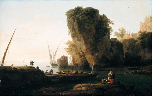A Cove on a Rocky Mediterranean Landscape, vintage artwork by Claude-Joseph Vernet, 12x8" (A4) Poster