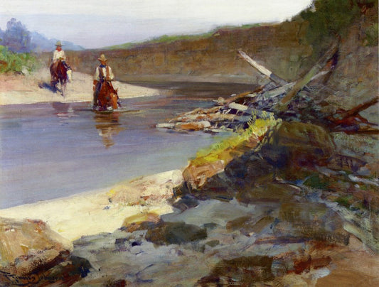 Crossing the Smokey Hill River, vintage artwork by Frank Tenney Johnson, 12x8" (A4) Poster
