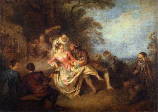 Gathering of Actors of the Comedie-Italienne in a Park, vintage artwork by Jean-Baptiste Pater, 12x8" (A4) Poster