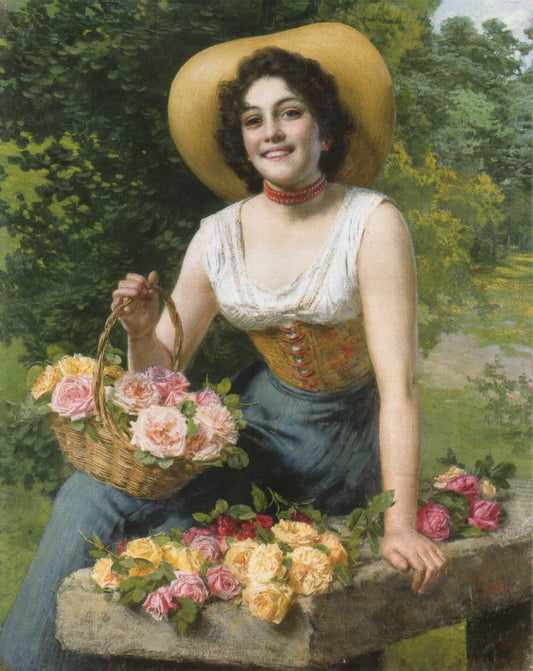 A Beauty Holding a Basket of Roses by Gaetano Bellei,A3(16x12")Poster