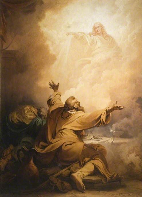 Christ Appearing to the Disciples at Emmaus, vintage artwork by Philippe-Jacques de Loutherbourg, 12x8" (A4) Poster