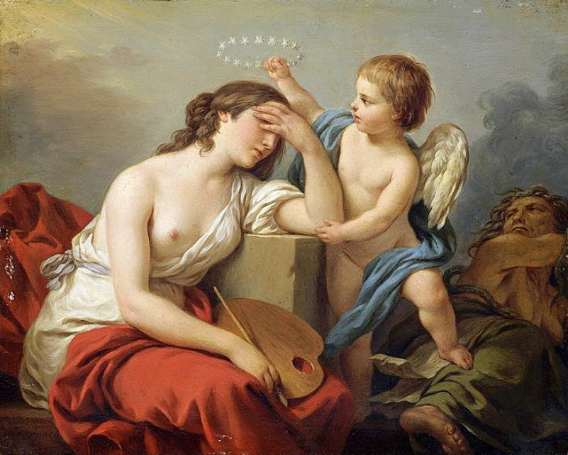 Love Consoling Painting from the Critics of her Enemies, vintage artwork by Louis Jean François Lagrenee, 12x8" (A4) Poster