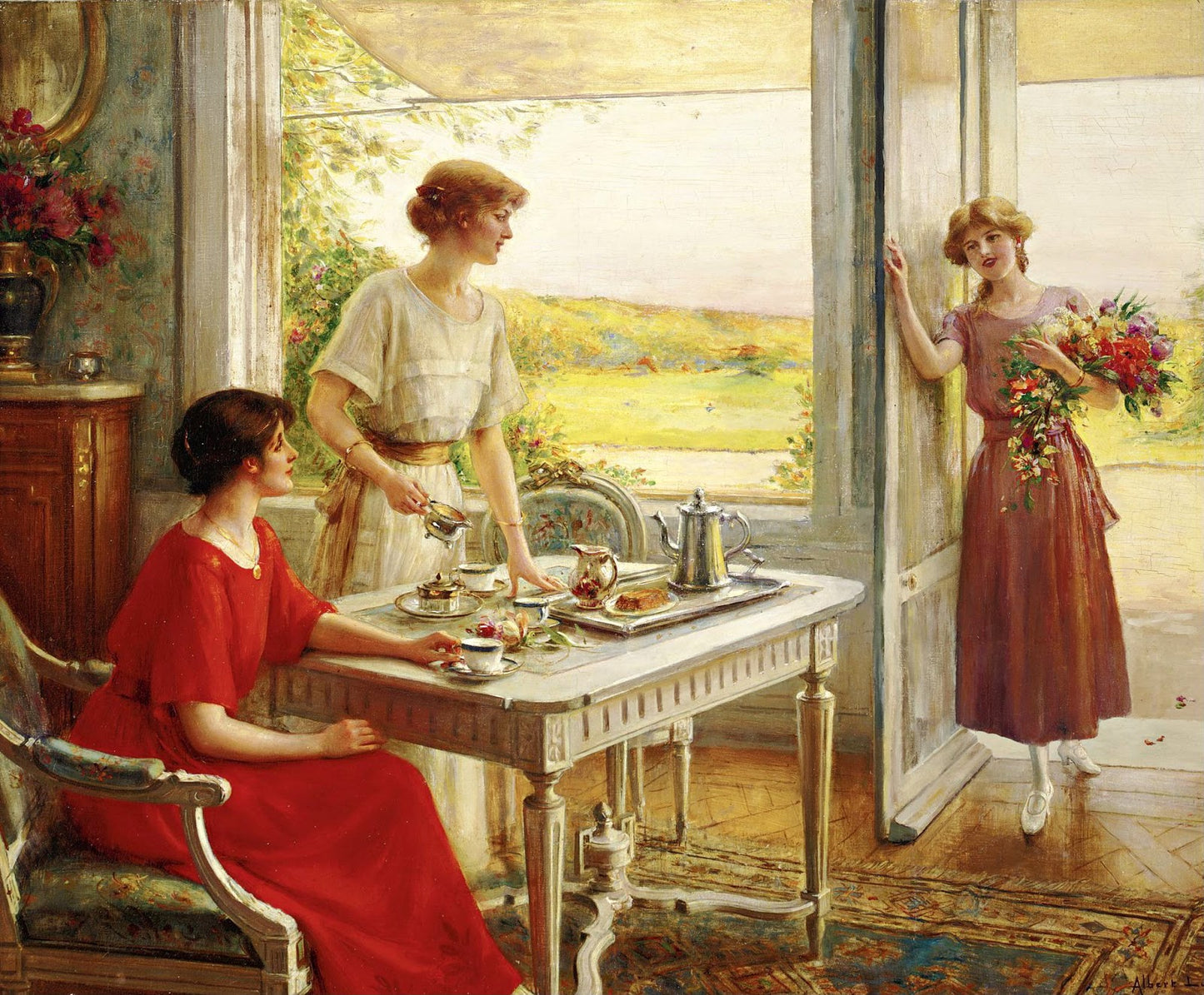 Teatime, vintage artwork by Albert Lynch, 12x8" (A4) Poster