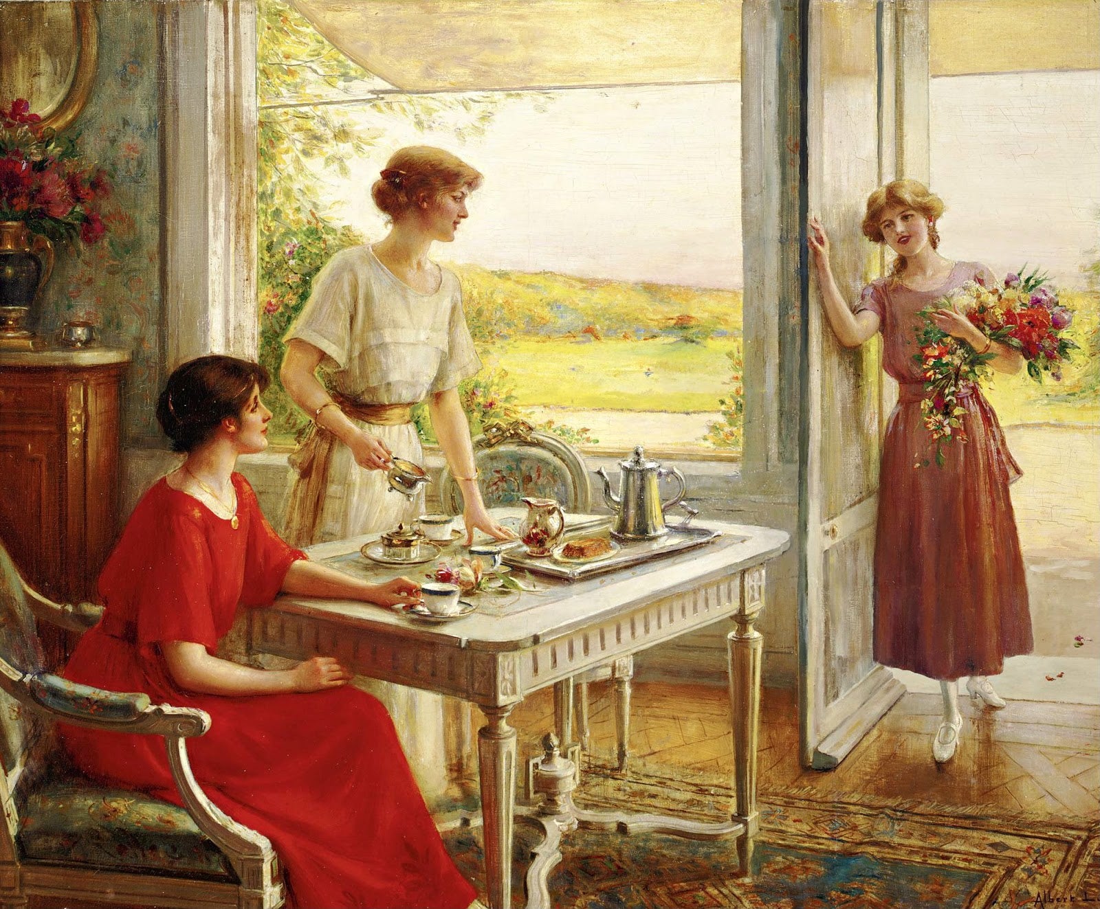 Teatime, vintage artwork by Albert Lynch, 12x8" (A4) Poster