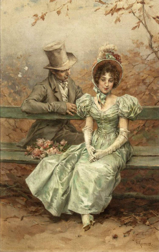A Flirtation, vintage artwork by Frederik Henrdik Kaemmerer, 12x8" (A4) Poster