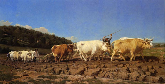 Ploughing in The Nivernais, vintage artwork by Jules Jacques Veyrassat, A3 (16x12") Poster Print