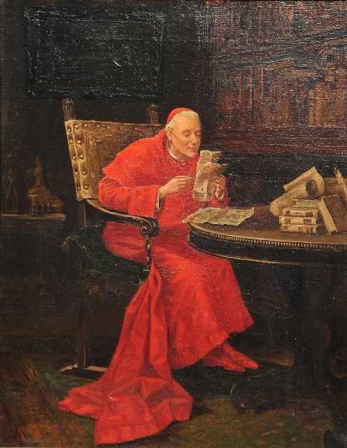 Cardinal seated in an interior, vintage artwork by Georges Croegaert, 12x8" (A4) Poster