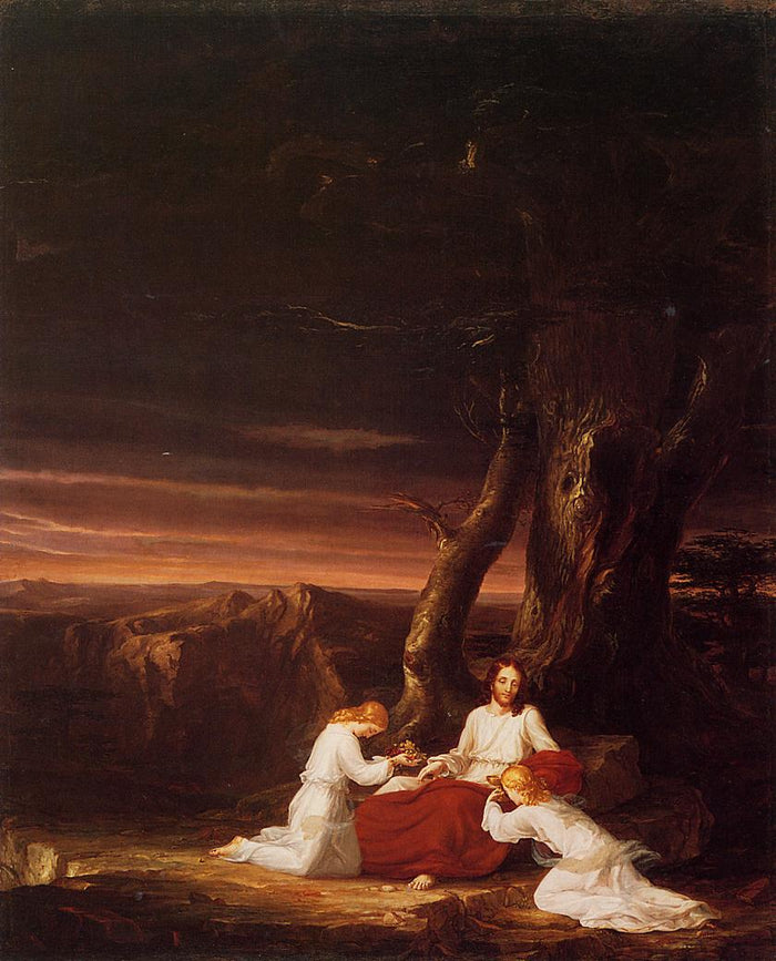 Angels Ministering to Christ in the Wilderness, vintage artwork by Thomas Cole, A3 (16x12
