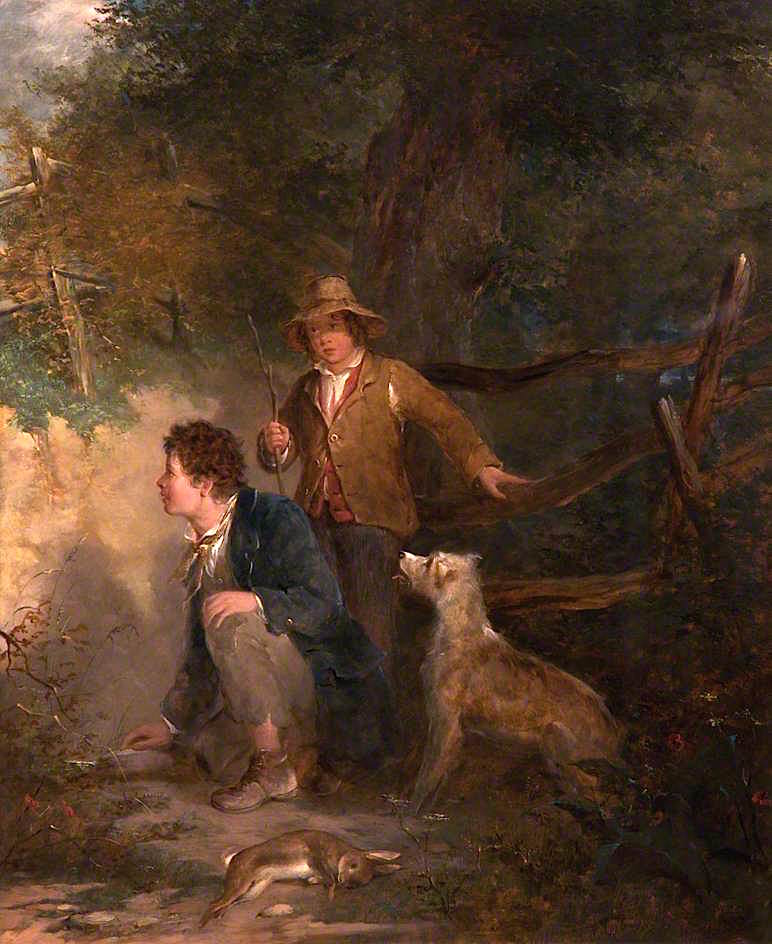 Boys Rabbiting, vintage artwork by Attributed to Sir John Everett Millais, 12x8" (A4) Poster