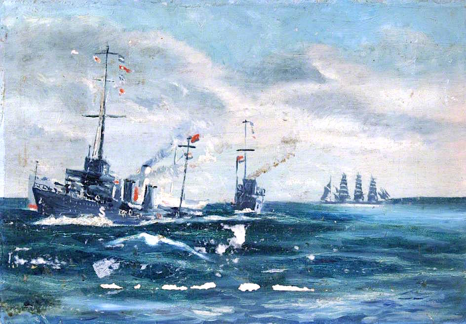 Destroyers Protecting Shipping, vintage artwork by Arthur Cozens, 12x8" (A4) Poster