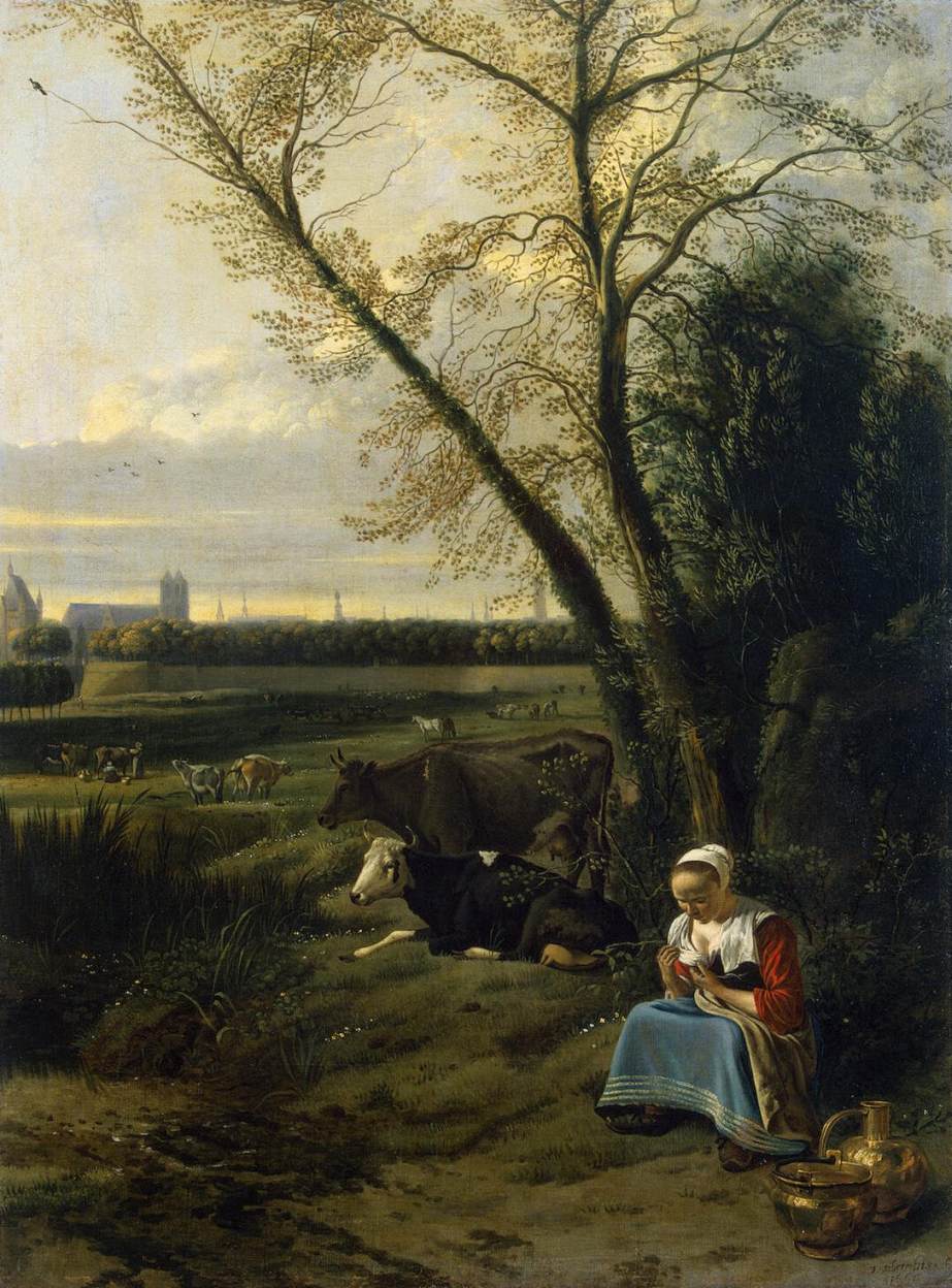 The Shepherdess, vintage artwork by Jan Siberechts, 12x8" (A4) Poster